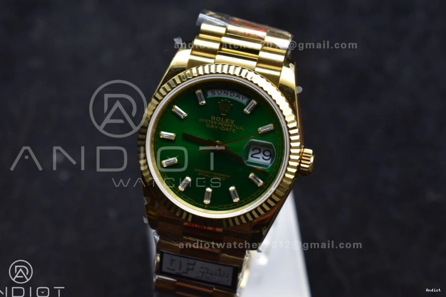 DayDate Steel YG 904L President Edition (Gain V5 on Stick with Green Bracelet Weight) Diamond vr3255 Best 36 QF Dial 0323